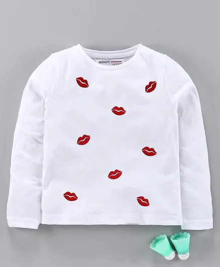 Minoti Lips Shape Embroidery Full Sleeves T-Shirt - White