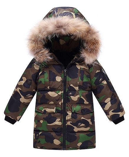 Awabox Camouflage Print Full Sleeves Hooded Jacket - Green