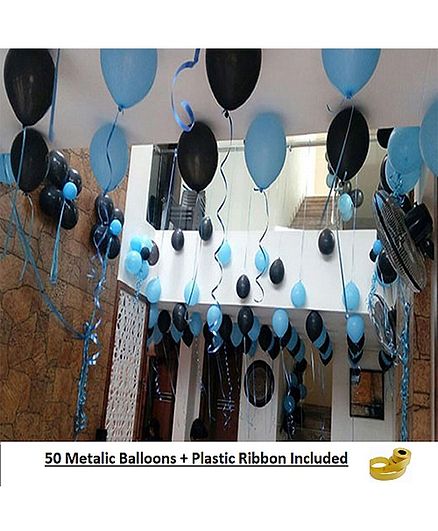 Shopperskart Metallic Balloons Black Blue - Pack of 50