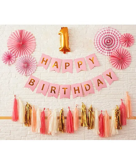 Shopperkart First Birthday Wall Decorations Combo Pack Pink - Pack of 9
