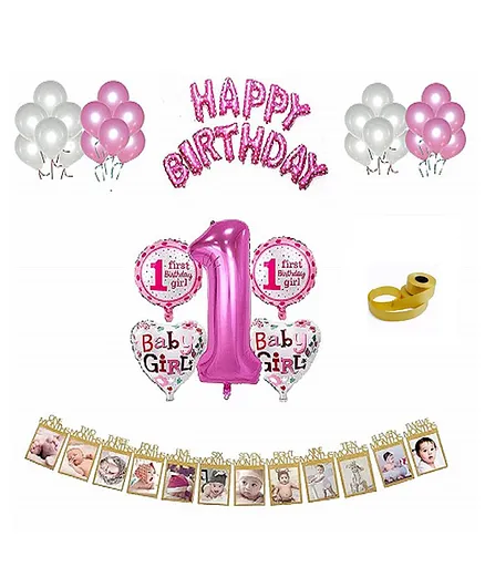 Shopperkart First Birthday Wall Decorations Combo Pack Pink - Pack of 54