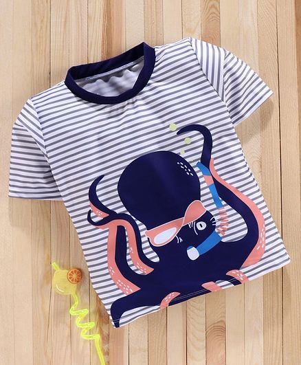 Babyhug Half Sleeves Sun Top Octopus Print - Blue