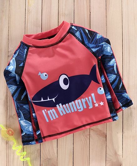 Babyhug Full Sleeves Sun Top Shark Print - Red