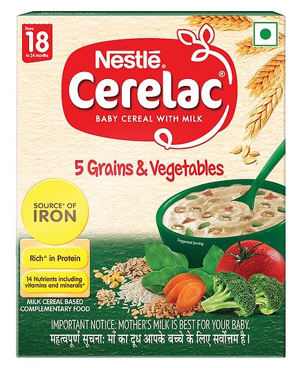 Nestle CERELAC Baby Cereal with Milk 5 Grains & Vegetables from 18 to 24 Month Bag In Box Pack - 300 gm