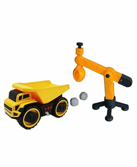 Planet of Toys Friction Powered Construction Inertial Concrete Truck with Accessories with Light & Sound - Yellow