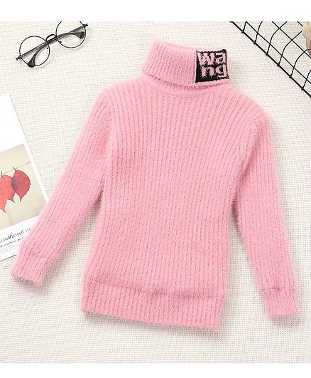 Awabox Solid Full Sleeves Turtle Neck Sweater - Light Pink