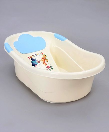 Medium Size Baby Bath Tub with Sea Animal Print - Blue White