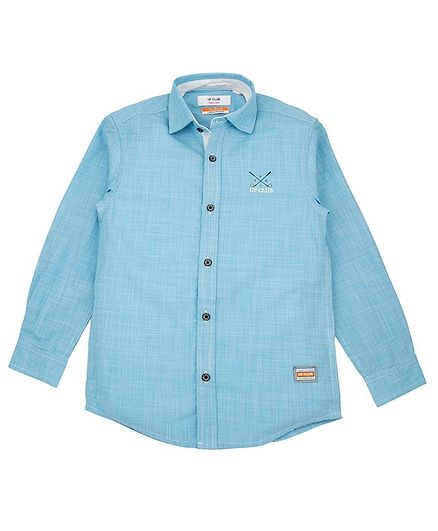 UF Club Solid Front Button Full Sleeves Shirt - Blue
