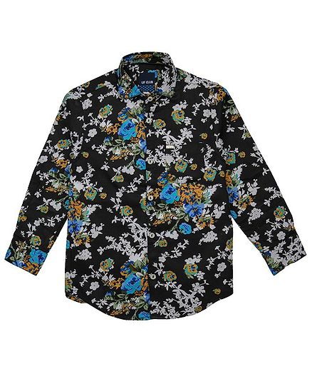 UF Club Floral Printed Front Button Full Sleeves Shirt - Black