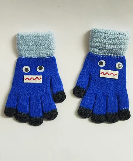 Kid-O-World Eye Design Woolen Gloves - Blue