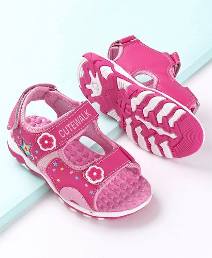 Cute Walk by Babyhug Floater Sandals Floral Detail - Dark Pink