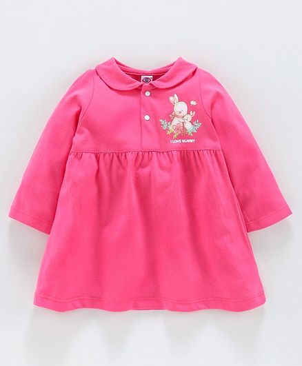 Zero Full Sleeves Night Dress Bunny Print - Pink