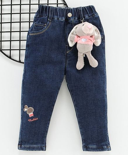 Kookie Kids Full Length Jeans Rabbit Embroidery - Blue Pink