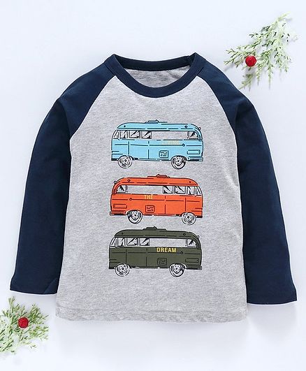 Kookie Kids Full Sleeves Tee Bus Print - Grey