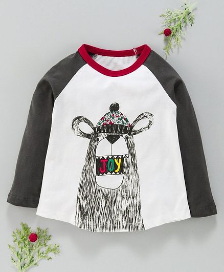 Kookie Kids Full Sleeves Raglan Tee Animal Print - White Grey