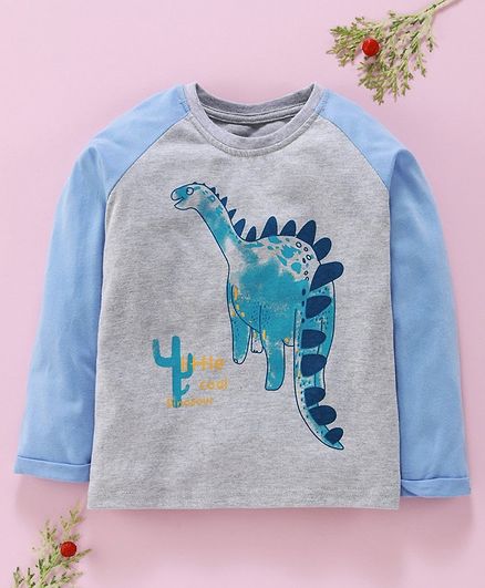Kookie Kids Raglan Sleeves T-Shirt Dino Print - Grey Blue