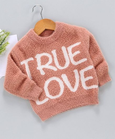 Kookie Kids Full Sleeves Pullover Sweater Text Design - Peach
