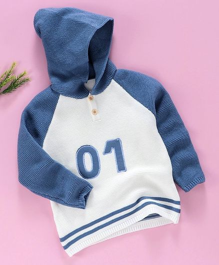 Kookie Kids Full Sleeves Hooded Sweater Numeric Patch - Blue