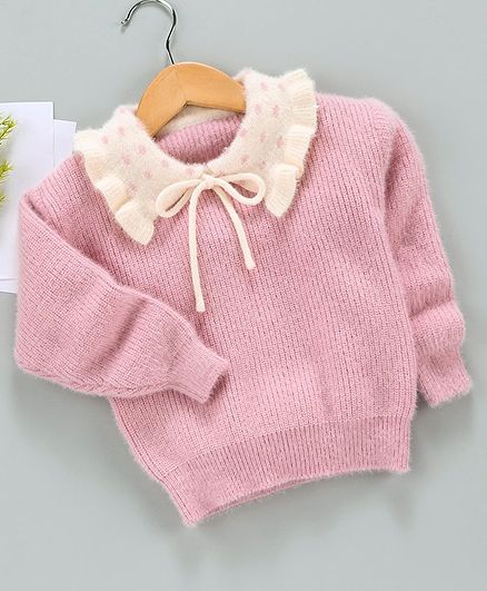 Kookie Kids Full Sleeves Solid Sweater - Pink