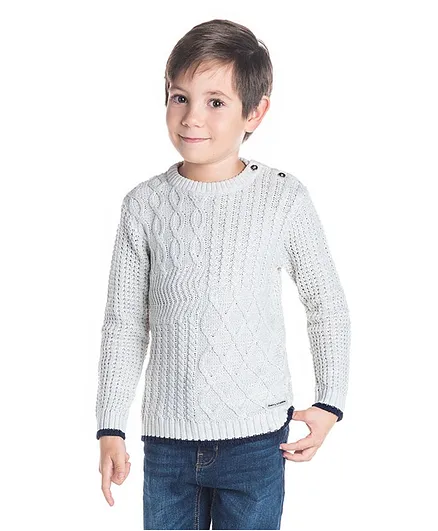 Cherry Crumble by Nitt Hyman Patrick Pattern Full Sleeves Sweater - Light Grey