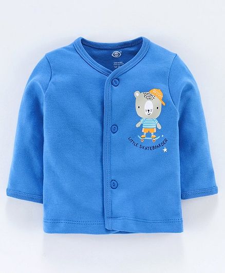 Zero Full Sleeves Vest Teddy Print - Blue