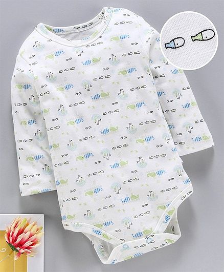 Yiyi Garden Full Sleeves Onesie Fish Print - Green White