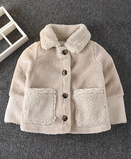 Kookie Kids Full Sleeves Faux Fur Jacket - Off White