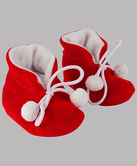 Daizy Pom Pom Booties - Red