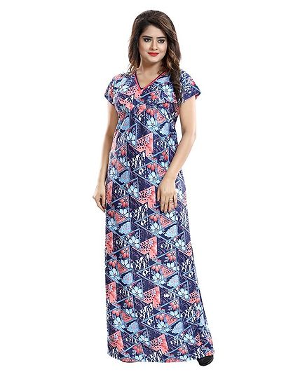 Fabme Floral Print Half Sleeves Maternity Nighty - Peach