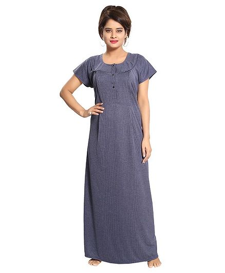 Fabme Striped Texture Nursing Half Slvves Nighty - Navy Blue