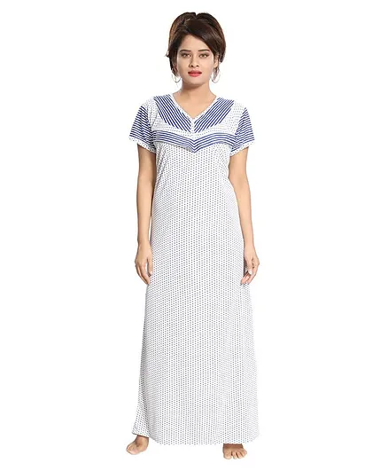 Fabme Nursing Polka Dot Print Half Sleeves Nighty - Blue & White