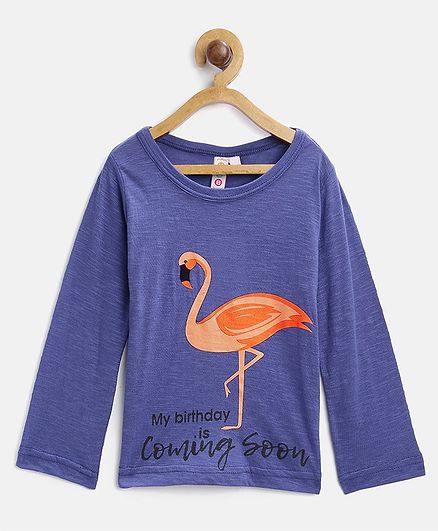 Kids On Board Full Sleeves Flamingo Print Tee - Blue