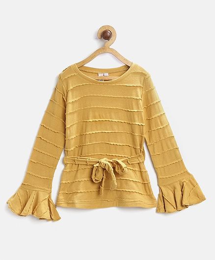 Kids On Board Full Bell Sleeves Self Design Top - Yellow