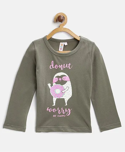 Kids On Board Full Sleeves Donut Print Tee - Green