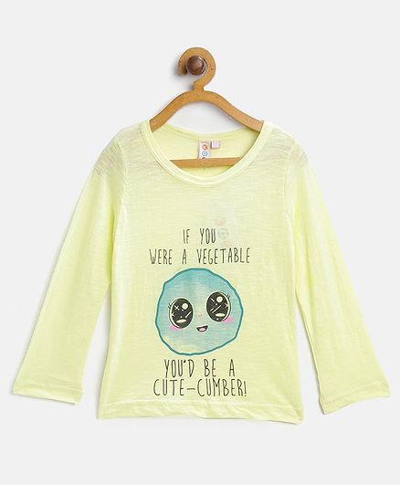 Kids On Board Full Sleeves Cute Cumber Printed Top - Yellow