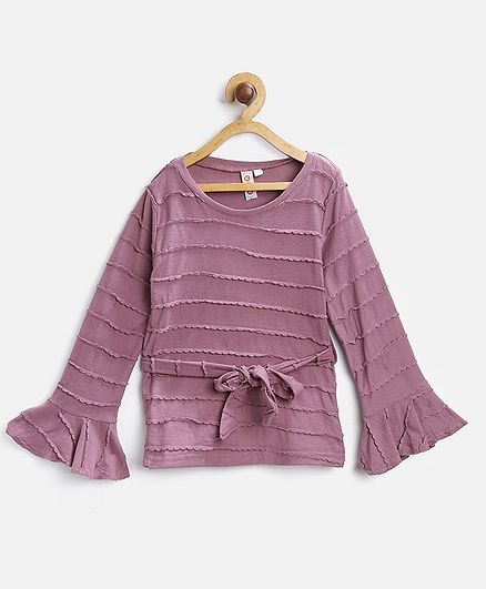 Kids On Board Full Sleeves Self Design Belt Style Top - Purple