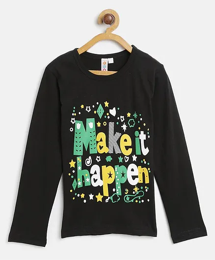 Kids On Board Full Sleeves Make It Happen Printed Tee - Black