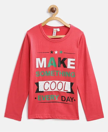 Kids On Board Full Sleeves Make Something Cool Print Tee - Peach