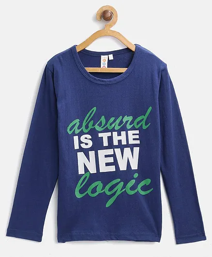 Kids On Board Absurd Is The New Logic Print Full Sleeves Tee - Blue