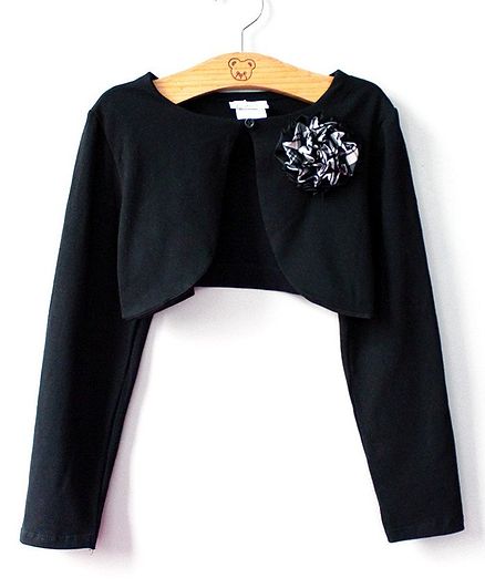 Awabox Flower Applique Full Sleeves Shrug - Black