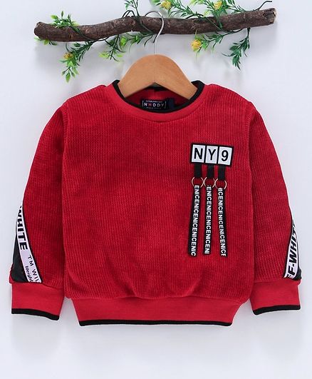 Noddy Side Tape Detailed Full Sleeves Sweater - Red