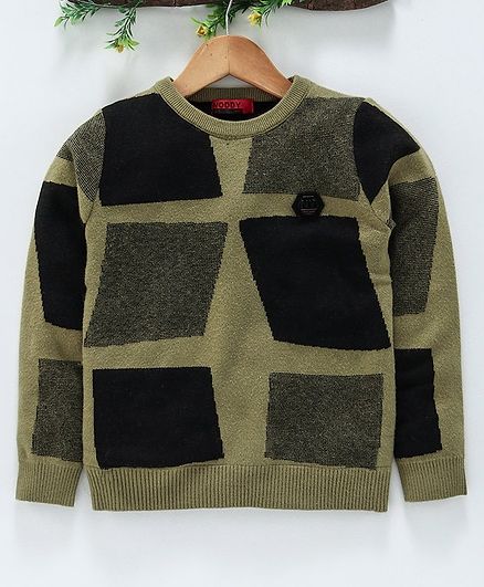 Noddy Geometric Pattern Full Sleeves Sweater - Dark Green
