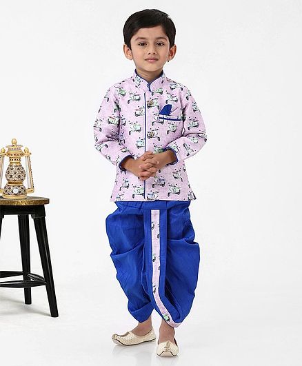 Ridokidz Scooter Printed Full Sleeves Kurta With Dhoti - Light Purple