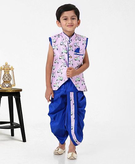 Ridokidz Scooter Print Sleeveless Kurta With Dhoti - Light Purple
