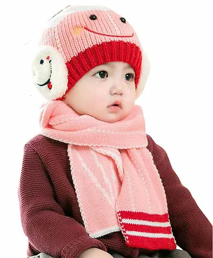 Syga Knitted Cap With Scarf Set Pink - Diameter 17.5 cm