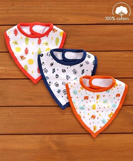 Babyhug Cotton Bibs Triangle Print Set of 3 - White