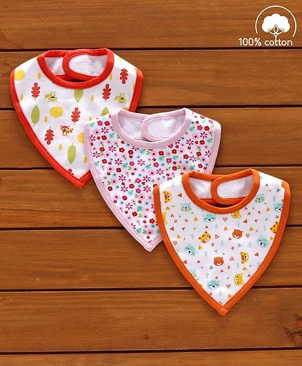 Babyhug Cotton Bibs Floral Print Set of 3 - Multicolor