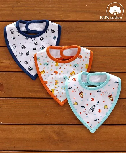Babyhug Cotton Bibs Space Print Set of 3 - White