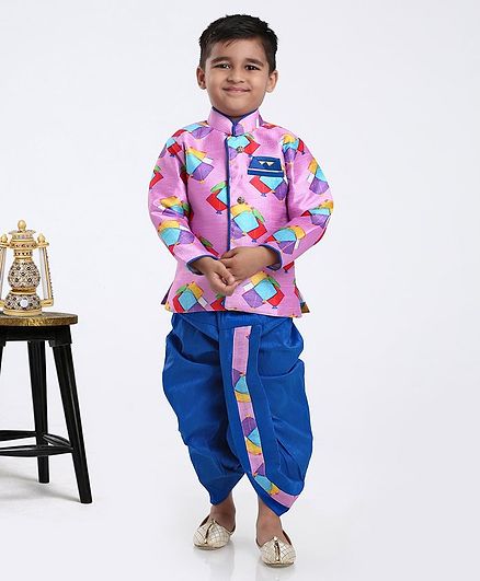 Ridokidz Full Sleeves Kite Print Kurta With Dhoti - Pink Blue