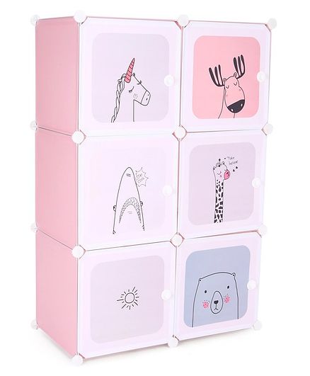 6 Compartments Printed Storage Unit - Pink Blue